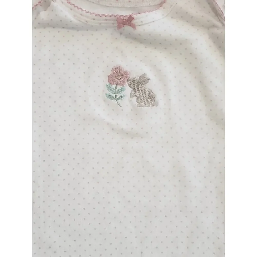 Carters Pink Heart & White Bunny Smelling a Rose Onesies - Set of 2 - Size 24M